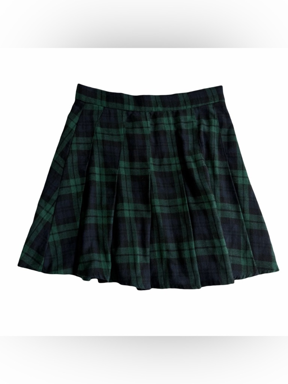 Plaid Pleated Mini Skirt - Green/Black